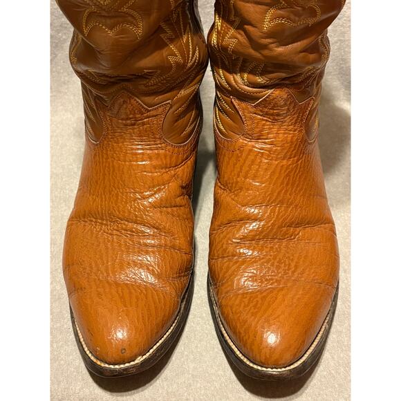 Handmade in Mexico Size 10.5 Western Cowboy Boots Tan Leather - Picture 2 of 10